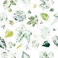 Seamless pattern with imprints of green leaves. Royalty Free Stock Photo